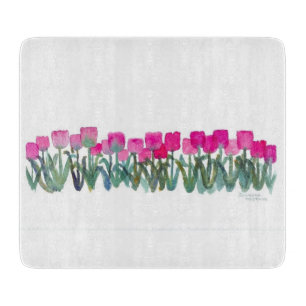 planche à découper bosquet de tulipes roses