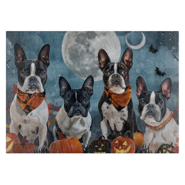 Planche À Découper boston terrier Halloween Éffrayant (Devant)