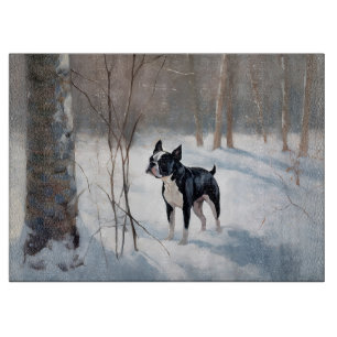 Planche À Découper Boston Terrier Qu'il neige Noël