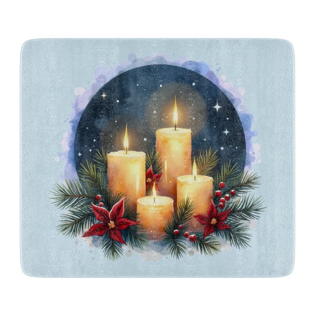 Planche À Découper Bougie de Noël avec Poinsettias (Devant)
