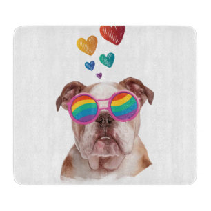 Planche À Découper Bouledogue anglais avec coeurs Saint-Valentin 