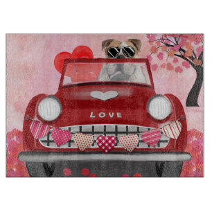 Planche À Découper Bouledogue anglais conduisant une voiture avec des