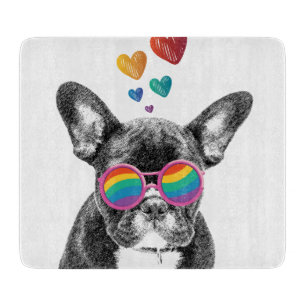 Planche À Découper Bouledogue français avec coeurs Saint-Valentin