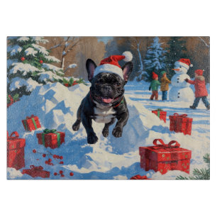 Planche À Découper Bouledogue français noir scène festive de Noël enn