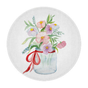 Planche À Découper Bouquet d'aquarelle de fleurs dans un vase avec un