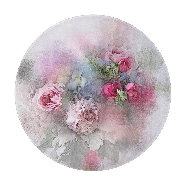 Planche À Découper Bouquet de fleurs Roses Modèle Floral Aquarelle (Devant)