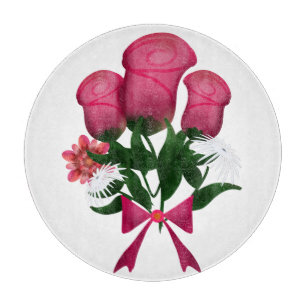 Planche À Découper Bouquet de roses roses avec ruban floral
