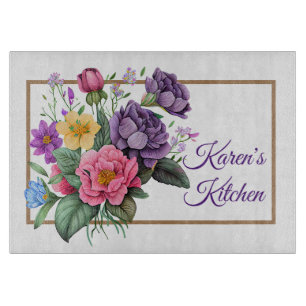 Planche À Découper Bouquet de roses violettes personnalisé