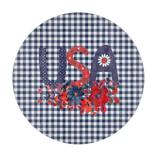 Planche À Découper Bouquet Patriotique Rouge Blanc & Bleu USA (Devant)