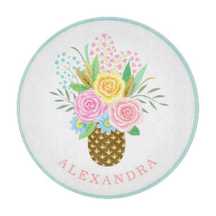 Planche À Découper Bouquet Rose ananas rose jaune