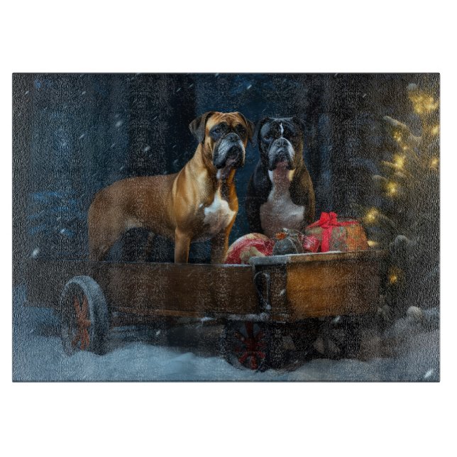 Planche À Découper Boxer Snowy Sleigh Décor de Noël (Devant)