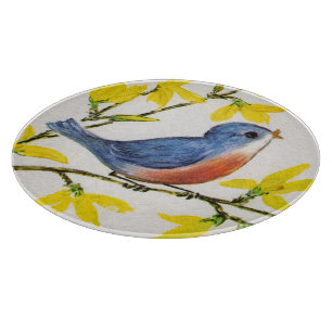 Planche À Découper Branche de l'arbre d'oiseaux bleu chantant mignon