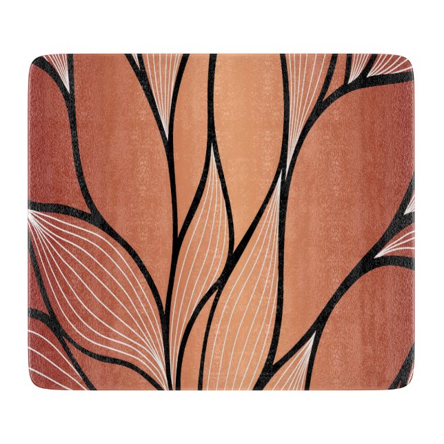 Planche À Découper Bronze de cuivre rustique Laisser Motif verre (Devant)