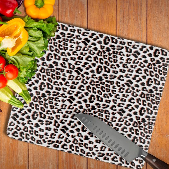 Planche À Découper Brown noir et Empreinte de léopard blanc (Black Brown and White Leopard Print Cutting Board by Looly Elzayat
)