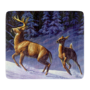 Planche À Découper Buck & Doe de cerf blanc en neige hivernale
