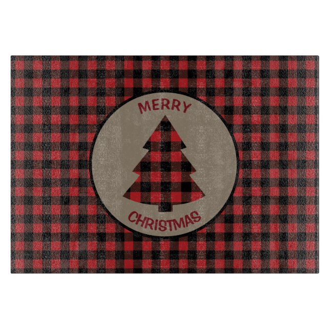 Planche À Découper Buffle noir rouge Plaid Christmas Tree (Devant)