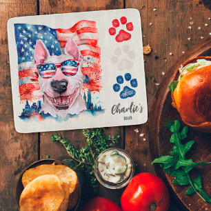 Planche À Découper Bull Terrier Rouge Blanc et Bleu Drapeau Américain