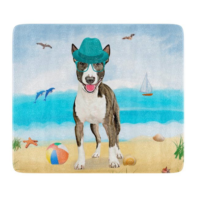 Planche À Découper Bull Terrier sur la plage (Devant)