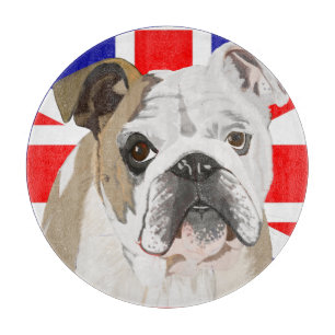 Planche À Découper Bulldog anglais contre un arrière - plan Union Jac