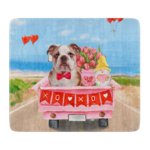 Planche À Découper Bulldog anglais Saint-Valentin Coeurs de camion