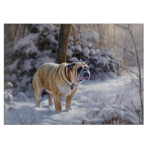 Planche À Découper Bulldog Qu'Il Neige Noël Brossé