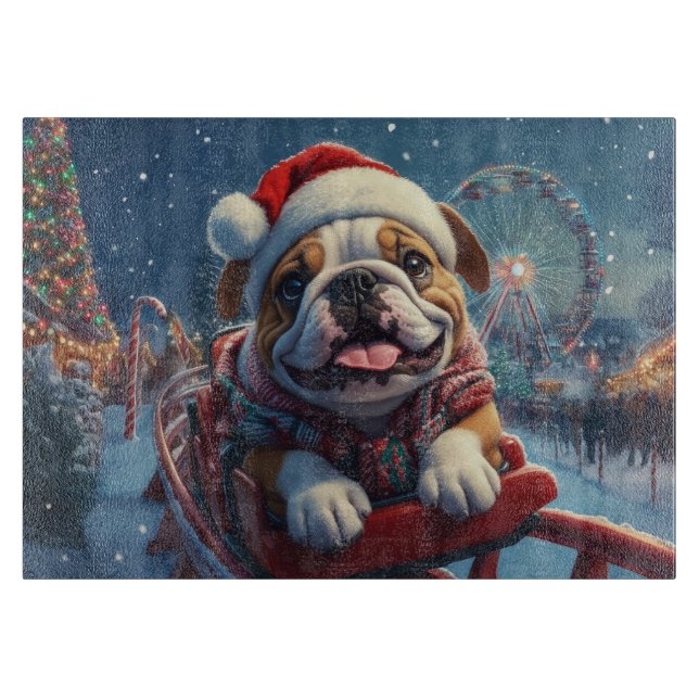 Planche À Découper Bulldog Roller Dessous de verre Noël (Devant)