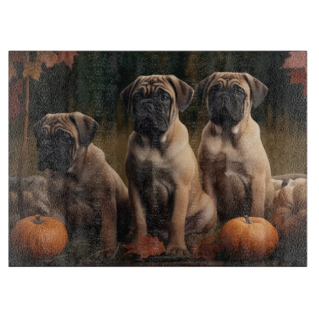 Planche À Découper Bullmastiff Chiot Automne Citrouille de plaisir (Devant)