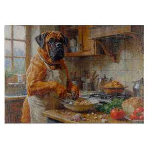Planche À Découper Bullmastiff Cuisinant dans la Cuisine