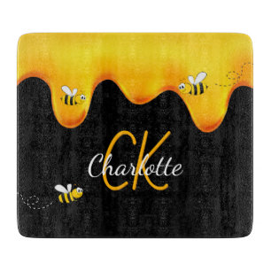 Planche À Découper Bumble abeilles miel goutte noir monogramme