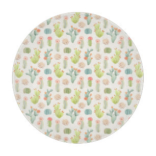 Planche À Découper Cactus en pastel mou et motif succulent
