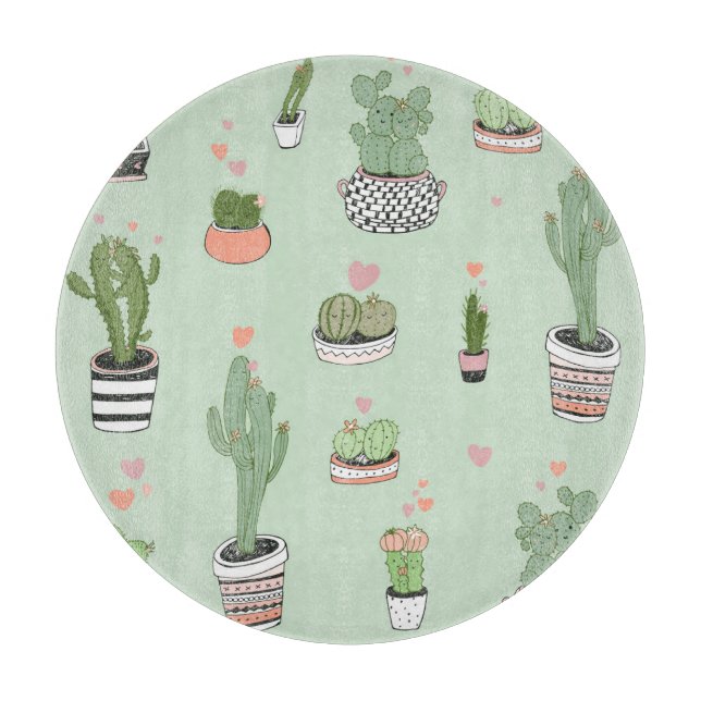 Planche À Découper Cactus Love : Joli Motif de dessin animé. (Devant)