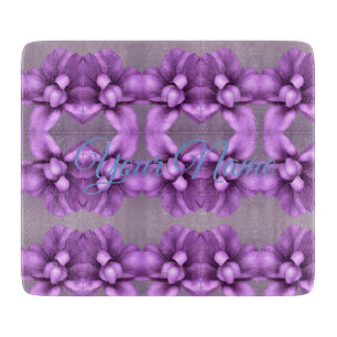 Planche À Découper Cadeau de Nom Floral Violet - Fleur personnalisabl