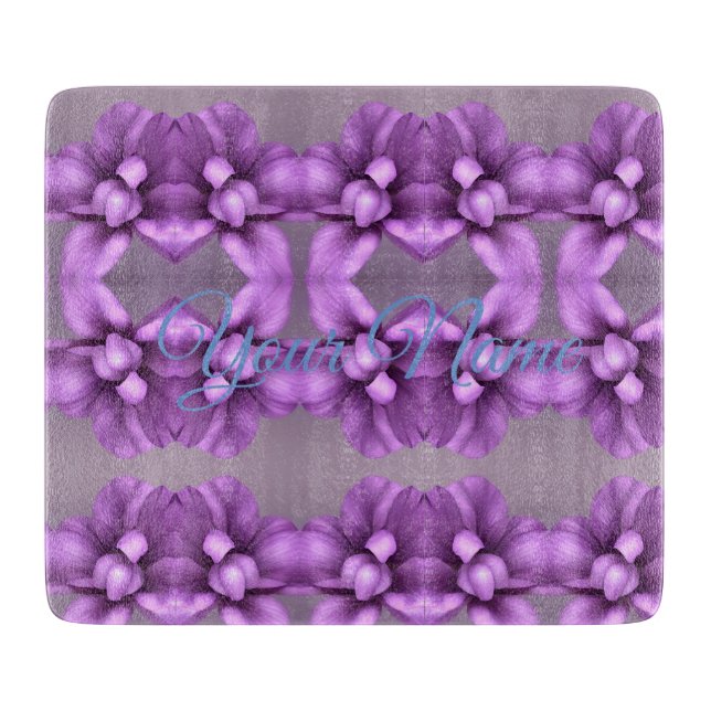 Planche À Découper Cadeau de Nom Floral Violet - Fleur personnalisabl (Devant)