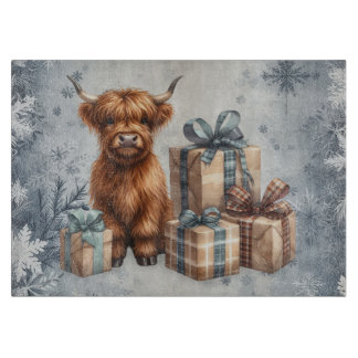 Planche À Découper Cadeaux de vache Highland bleue d'hiver