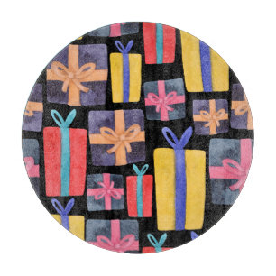 Planche À Découper Cadeaux multicolores Aquarelle transparente