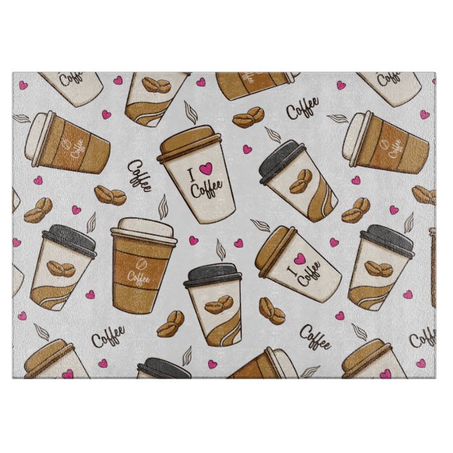 Planche À Découper Cafés, Fèves de café, Amateur de café, Coeurs (Devant)