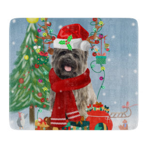 Planche À Découper Cairn Terrier Chien en neige avec cadeaux de Noël