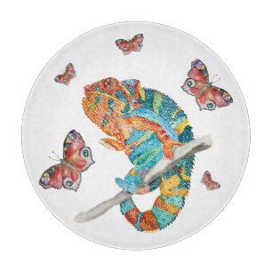 Planche À Découper Caméléon aquarelle vibrant 