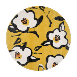 Planche À Découper Camélia jaune, floral démodé douteux.