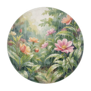 Planche À Découper Camélias de jardin pluvieux aquarelle