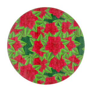 Planche À Découper Camellias rouge foncé et Feuilles verts