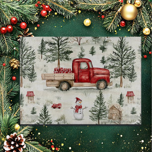 Planche À Découper Camion rouge avec cadeaux et bonhomme de neige