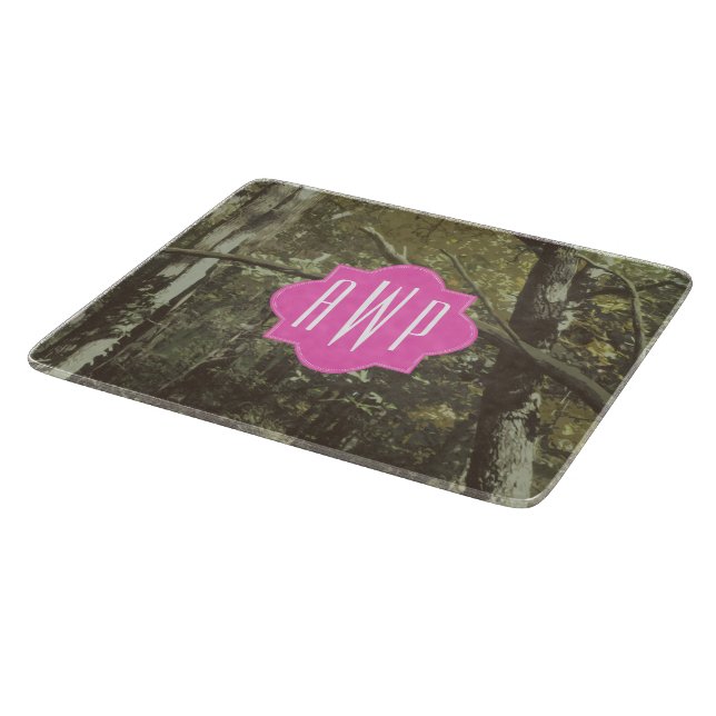 Planche À Découper Camouflage + Monogramme rose (Coin)