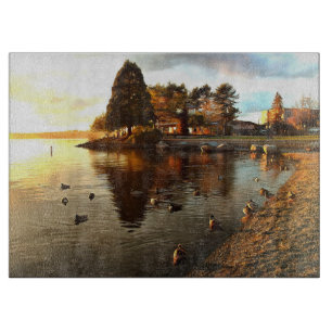 Planche À Découper Canards et arbres au coucher du soleil