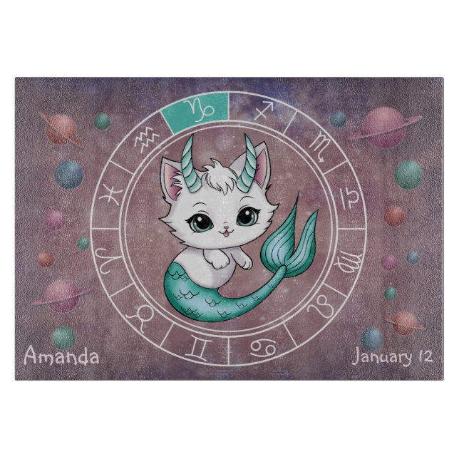 Planche À Découper Capricorne astrologique Cute cat Zodiac Wheel (Devant)
