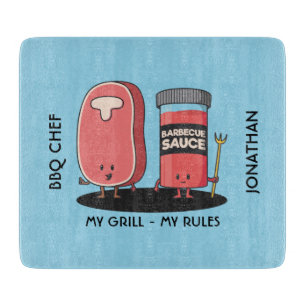 Planche À Découper Caractères caricaturaux Steak & Sauce Chef barbecu
