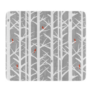 Planche À Découper Cardinaux dans les bouleaux en gris clair