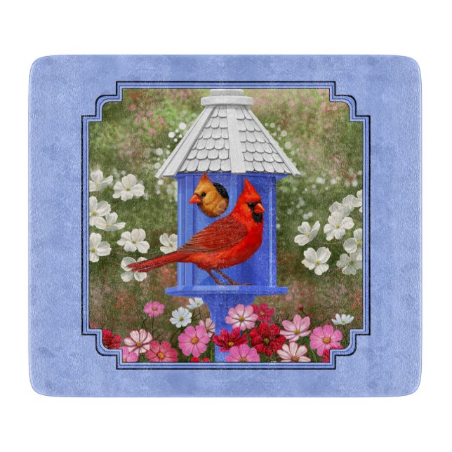 Planche À Découper Cardinaux et Rond Birdhouse Blue (Devant)