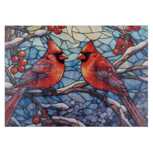 Planche À Découper Cardinaux rouges en vitrail