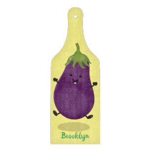 Planche À Découper Caricature d'aubergine d'aubergine joliment heureu